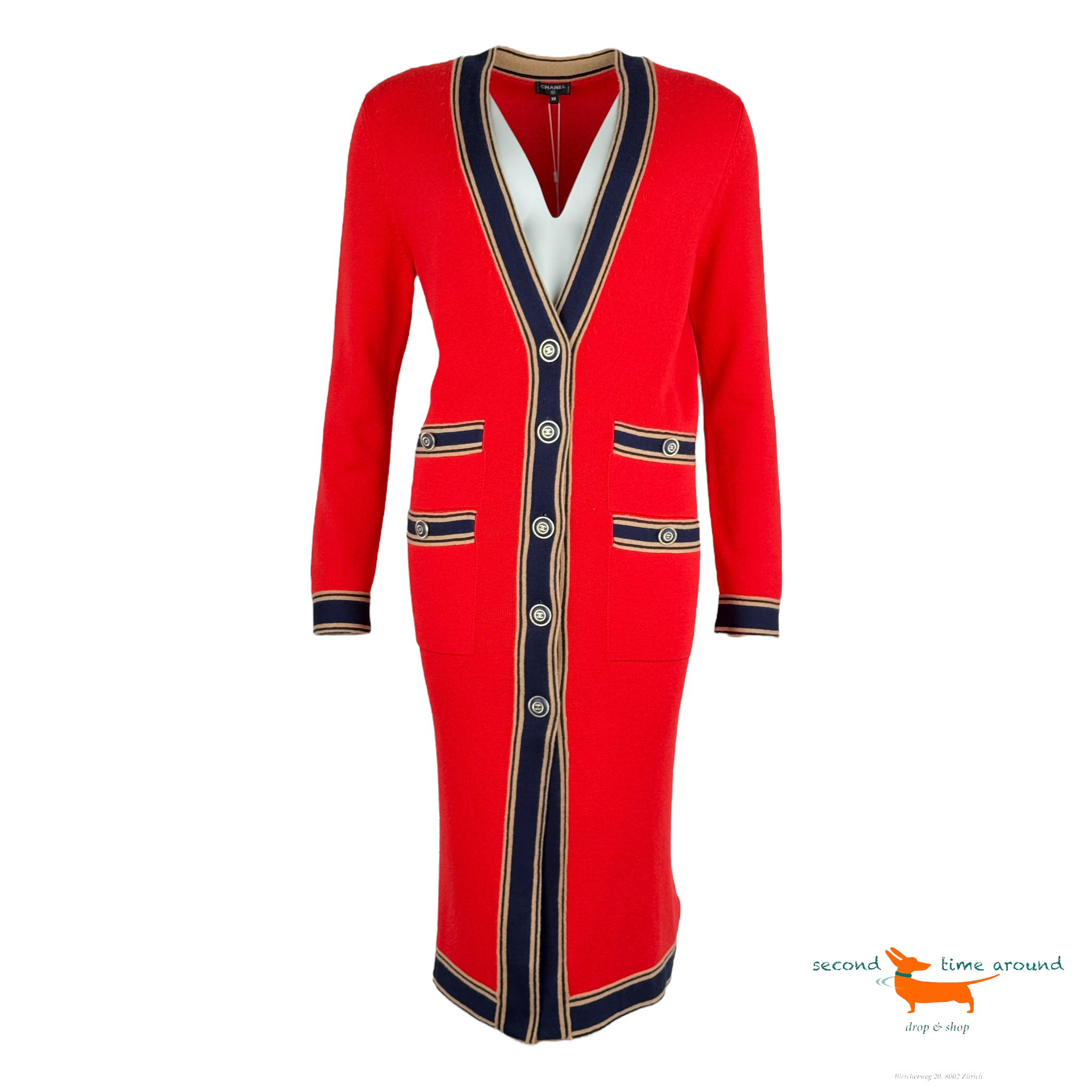 Chanel 2020 Deep V-Neck Long Cashmere Cardigan Red