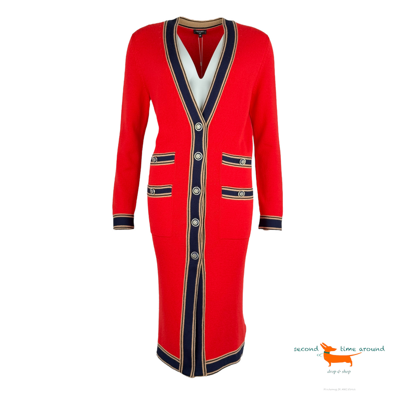 Chanel 2020 Deep V-Neck Long Cashmere Cardigan Red