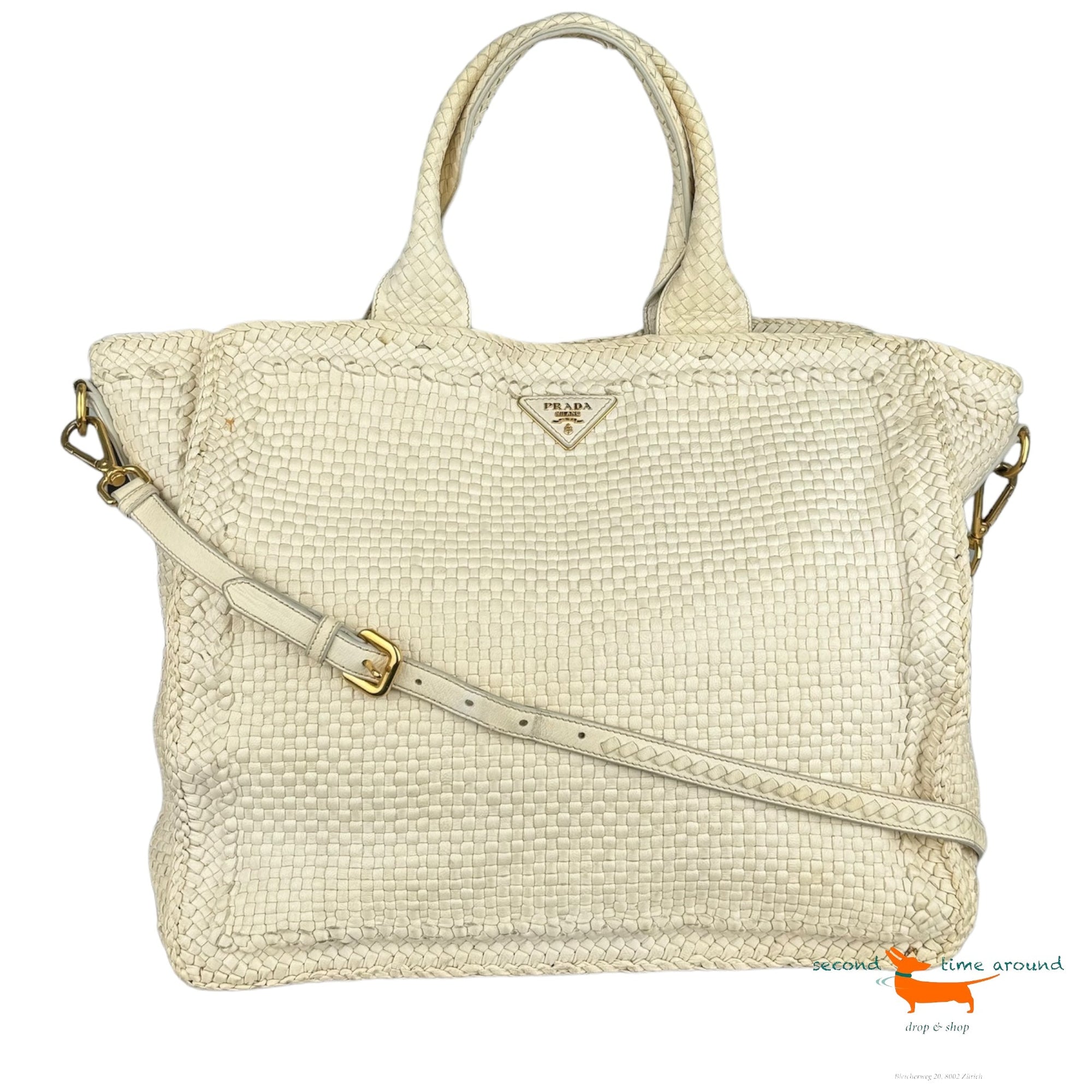 Prada Madras Woven Tote Bag