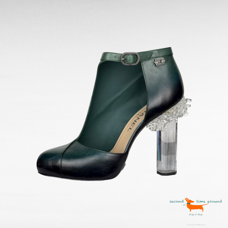 Chanel Crystal Heels from 2012 Runway Dark Green