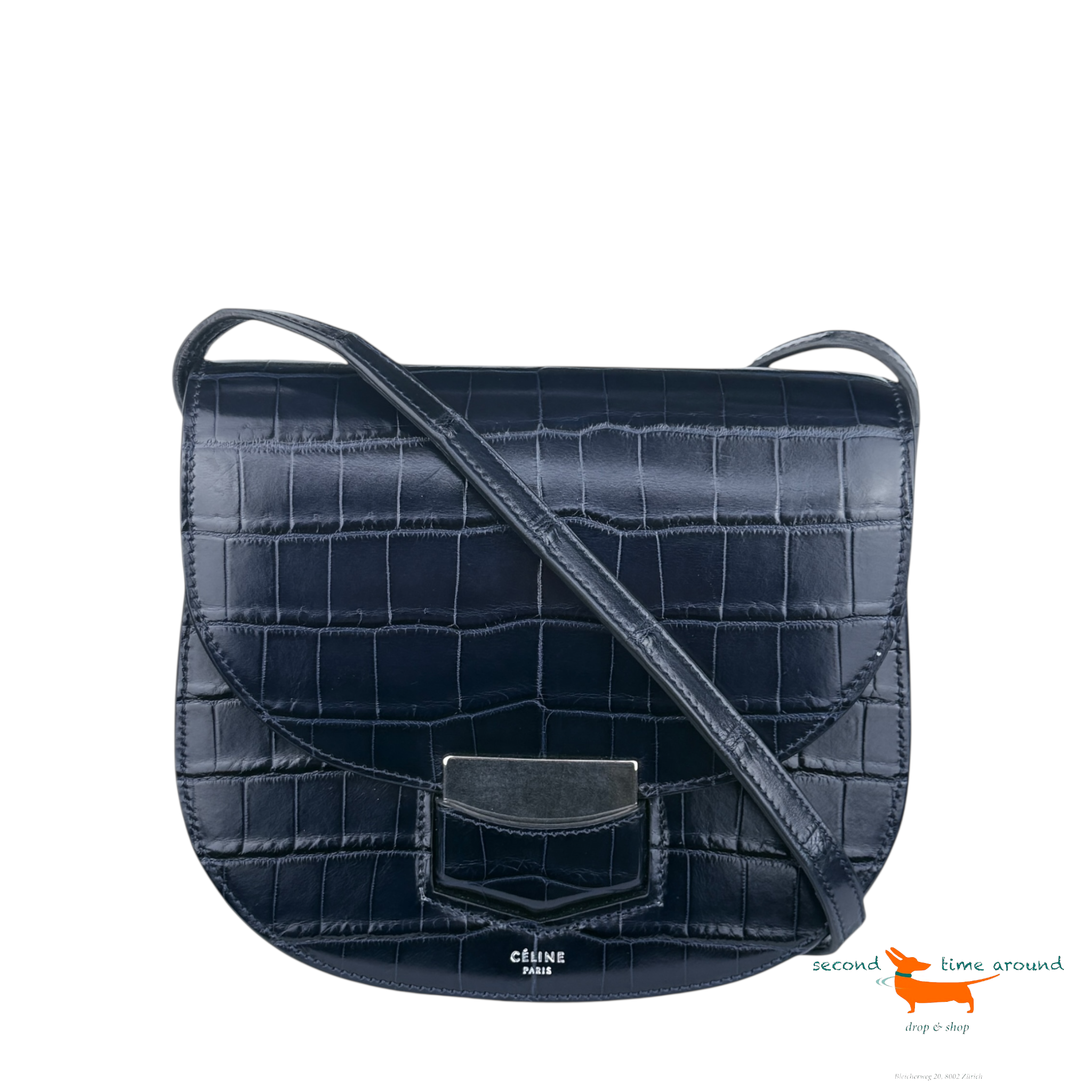 Celine Small Trotteur Bag in Navy Crocodile