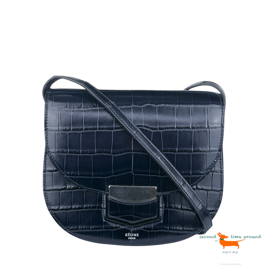 Celine Small Trotteur Bag in Navy Crocodile