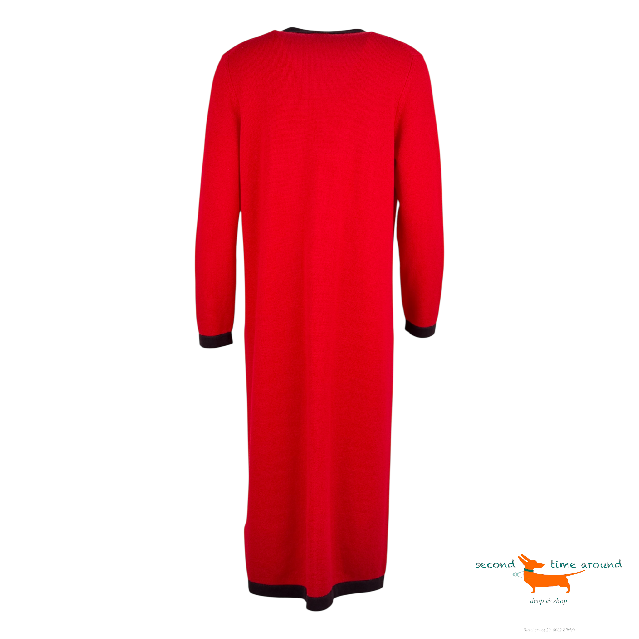 Chanel Long Cardigan Rouge en Cachemire avec Boutons Dorés