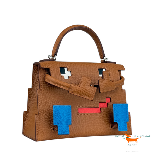 Hermès Limited Edition Gold , Bleu Zanzibar, Rose Texas  And Jaune Milton Epsom Quelle Idole Kelly Doll Picto Palladium Hardware Bag