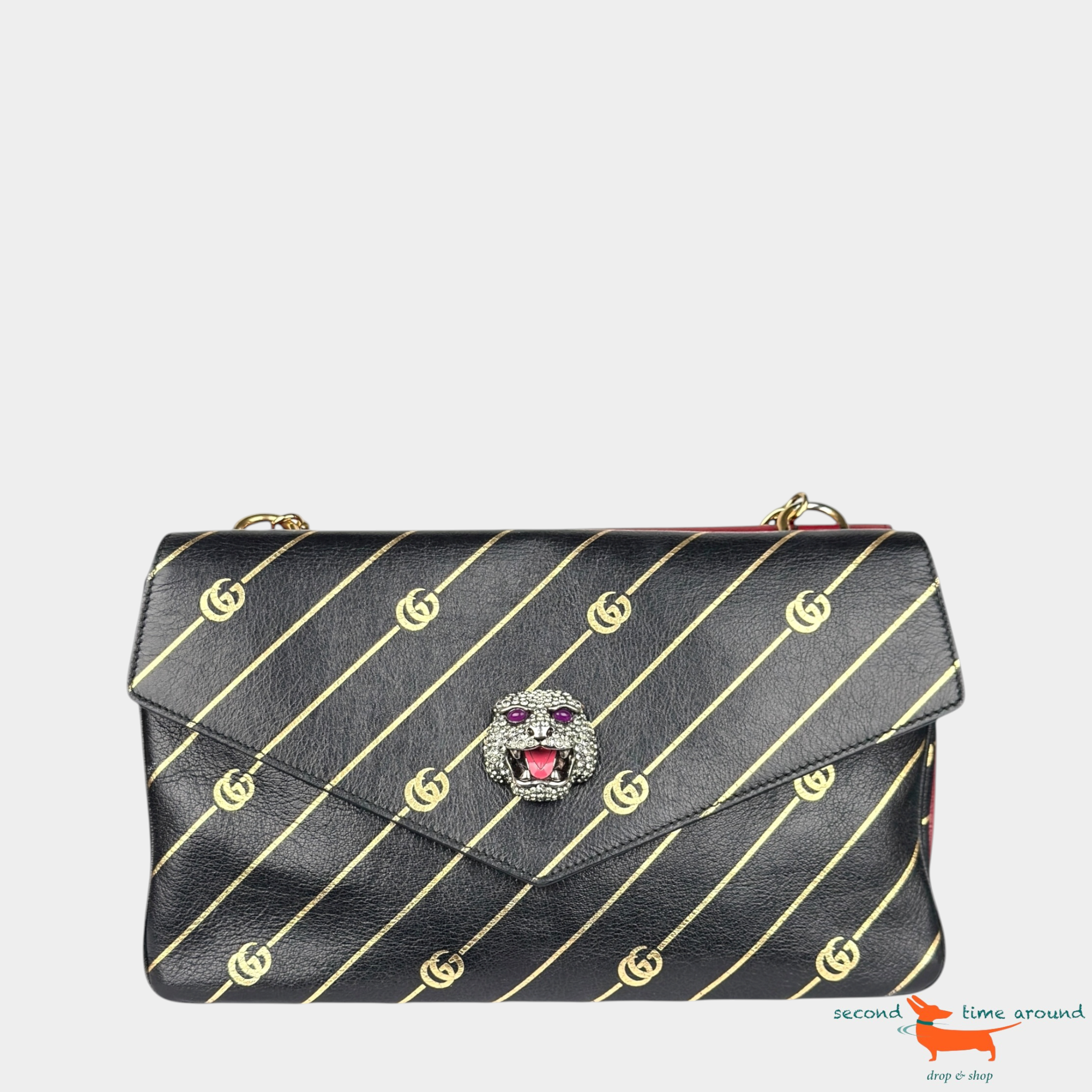 Gucci Thiara Medium GG Diagonal Calfskin Double Envelope Shoulder Bag Red/Black