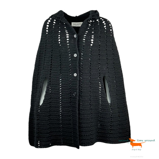 Saint Laurent Knit Openwork Cape with Hood