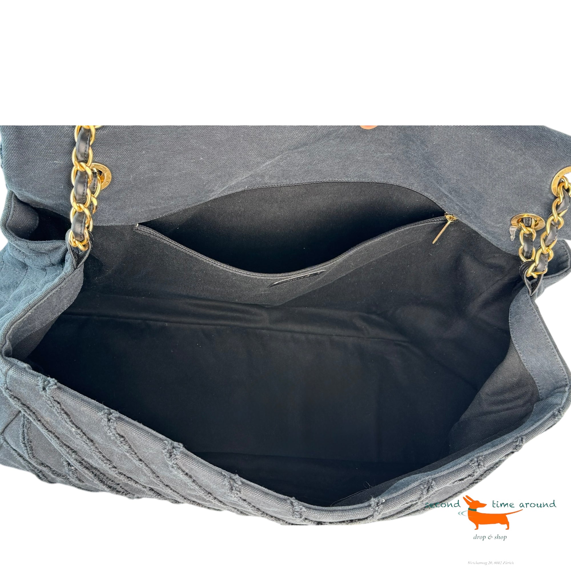 Chanel Black Chevron Canvas XXL PatchworkFlap Bag
