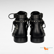 Saint Laurent Black Leather Studded Rangers Ankle Boots