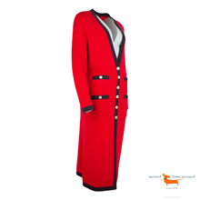 Chanel Long Cardigan Rouge en Cachemire avec Boutons Dorés