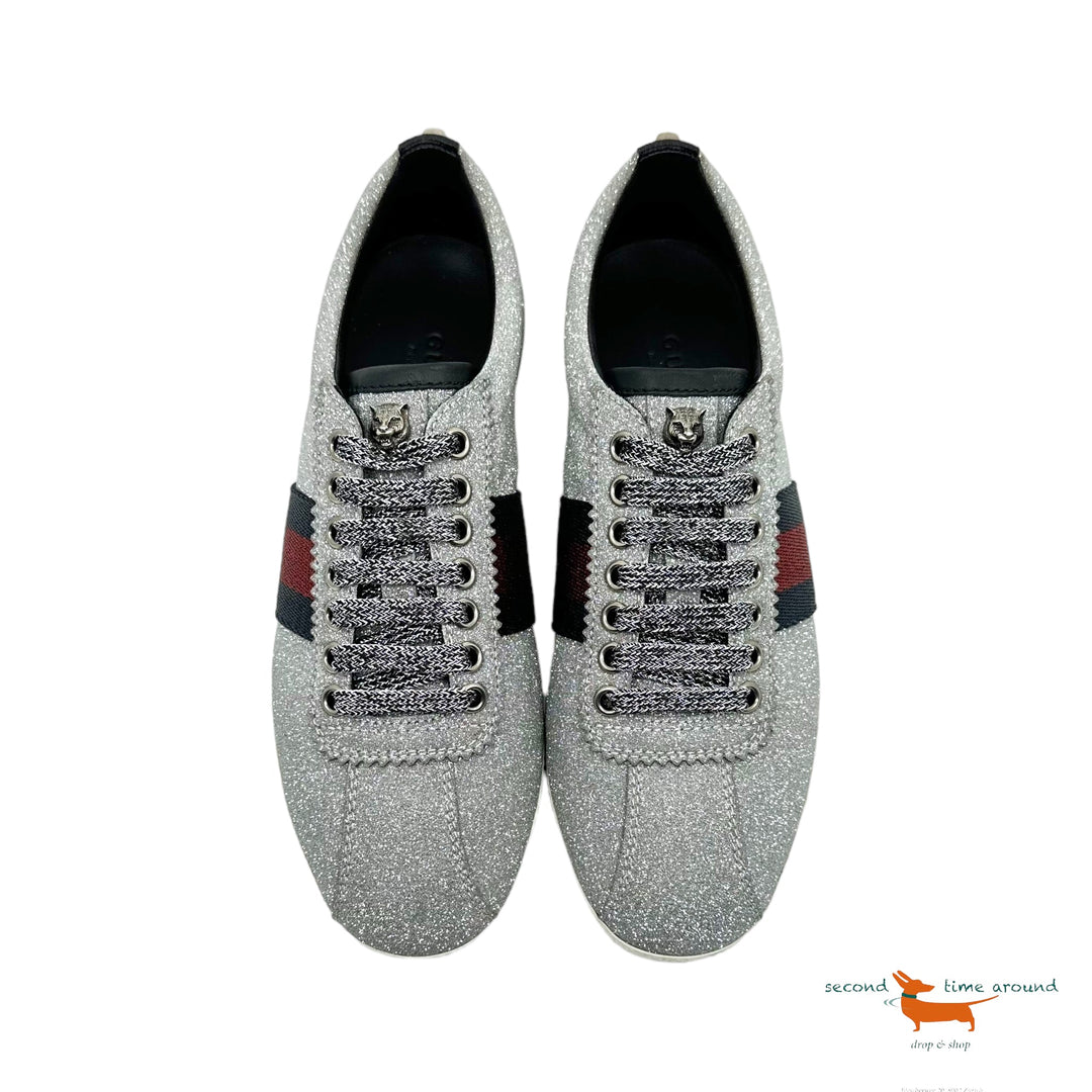 Gucci Web Ace Glitter Leather Low-Top Women's Sneakers