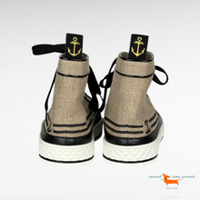 Chanel Beige Black Jute and Leather CC Cap High Top Sneakers