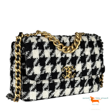 Chanel 19 Bag Tweed Houndstooth Large Black White