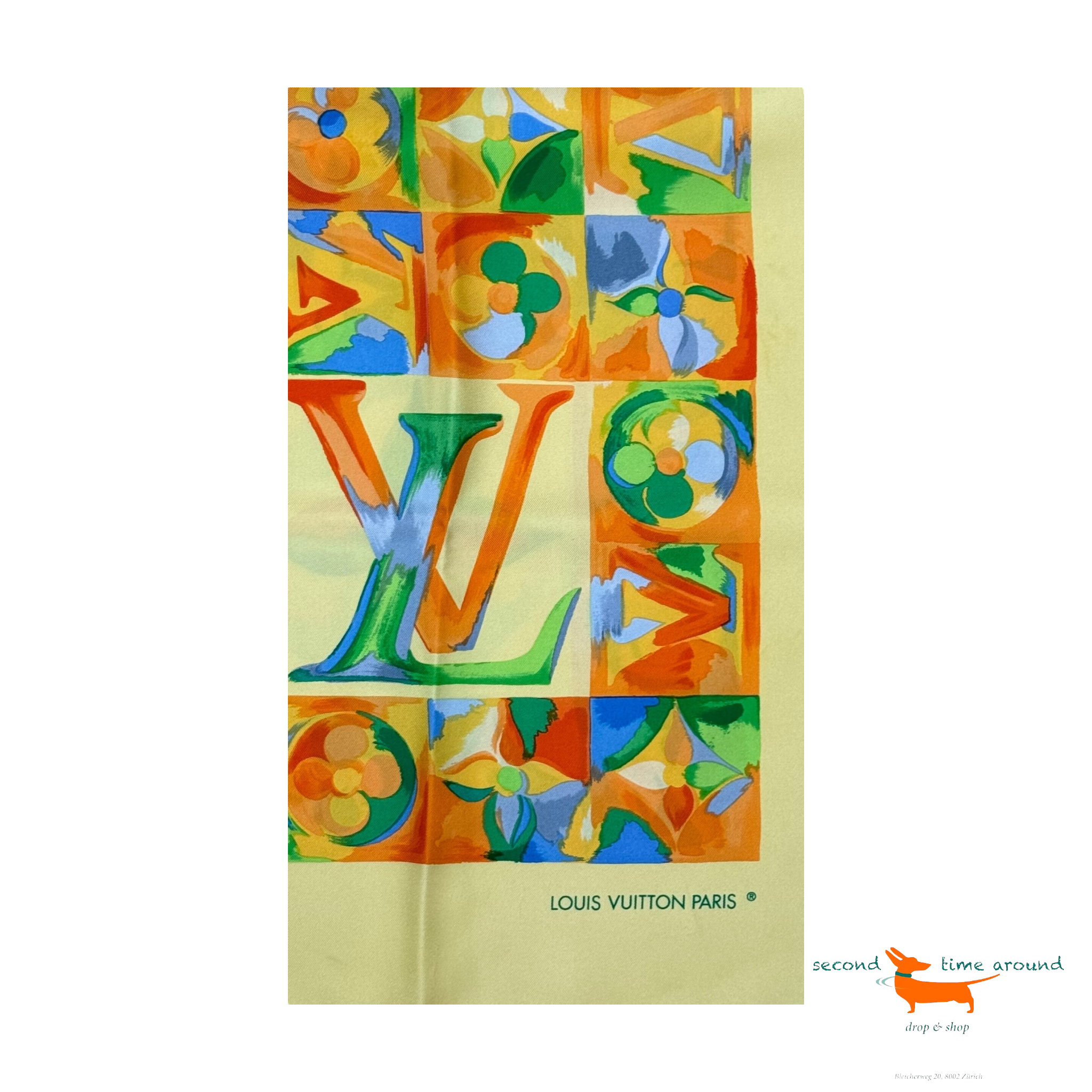 Louis Vuitton  Yellow Multicolor Watercolor Silk Square Scarf