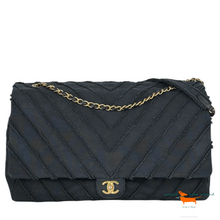 Chanel Black Chevron Canvas XXL PatchworkFlap Bag