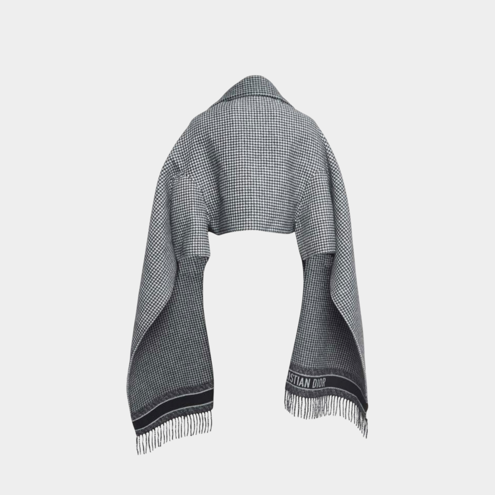 Christian Dior Wool Blend Herringbone Fringed Cape