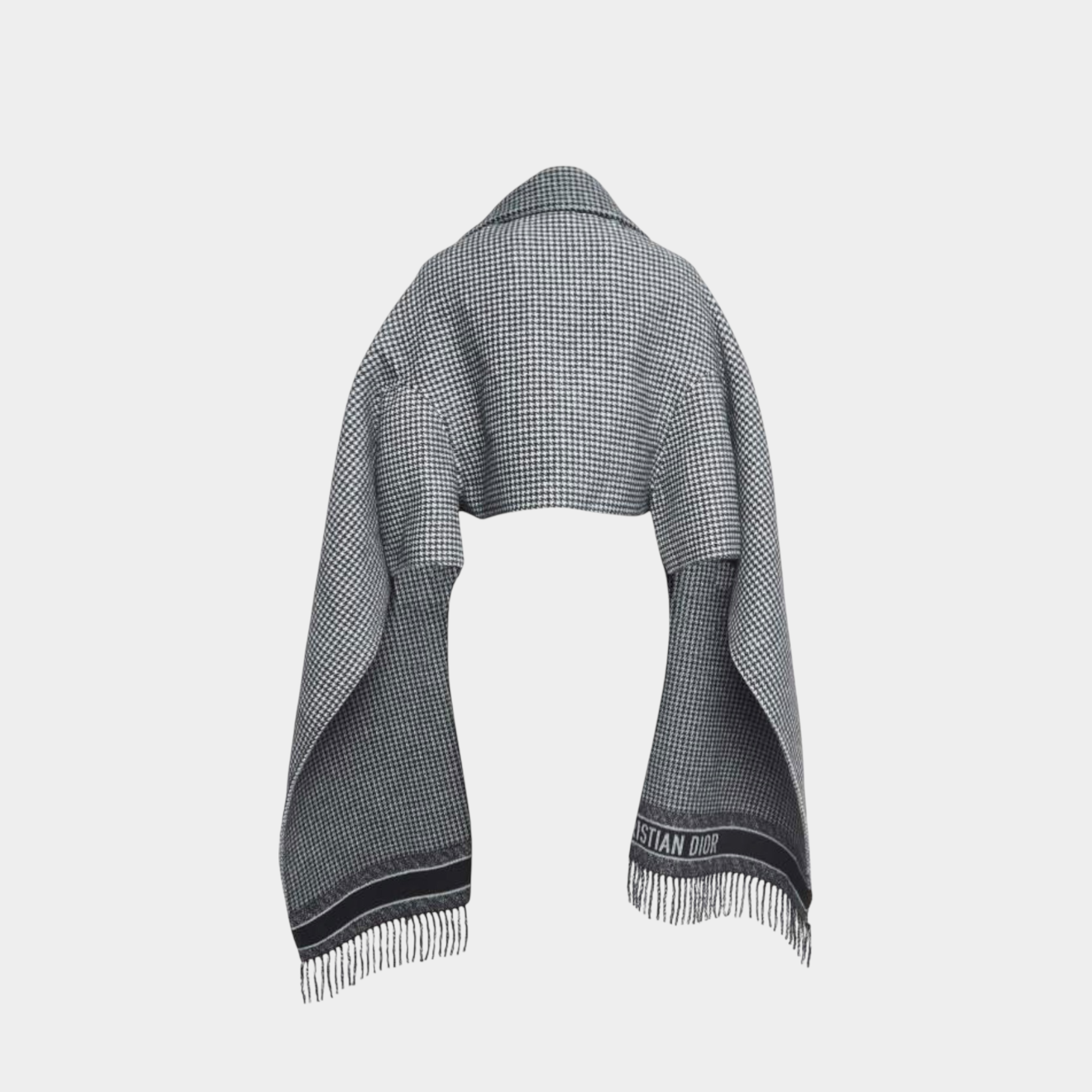 Christian Dior Wool Blend Herringbone Fringed Cape