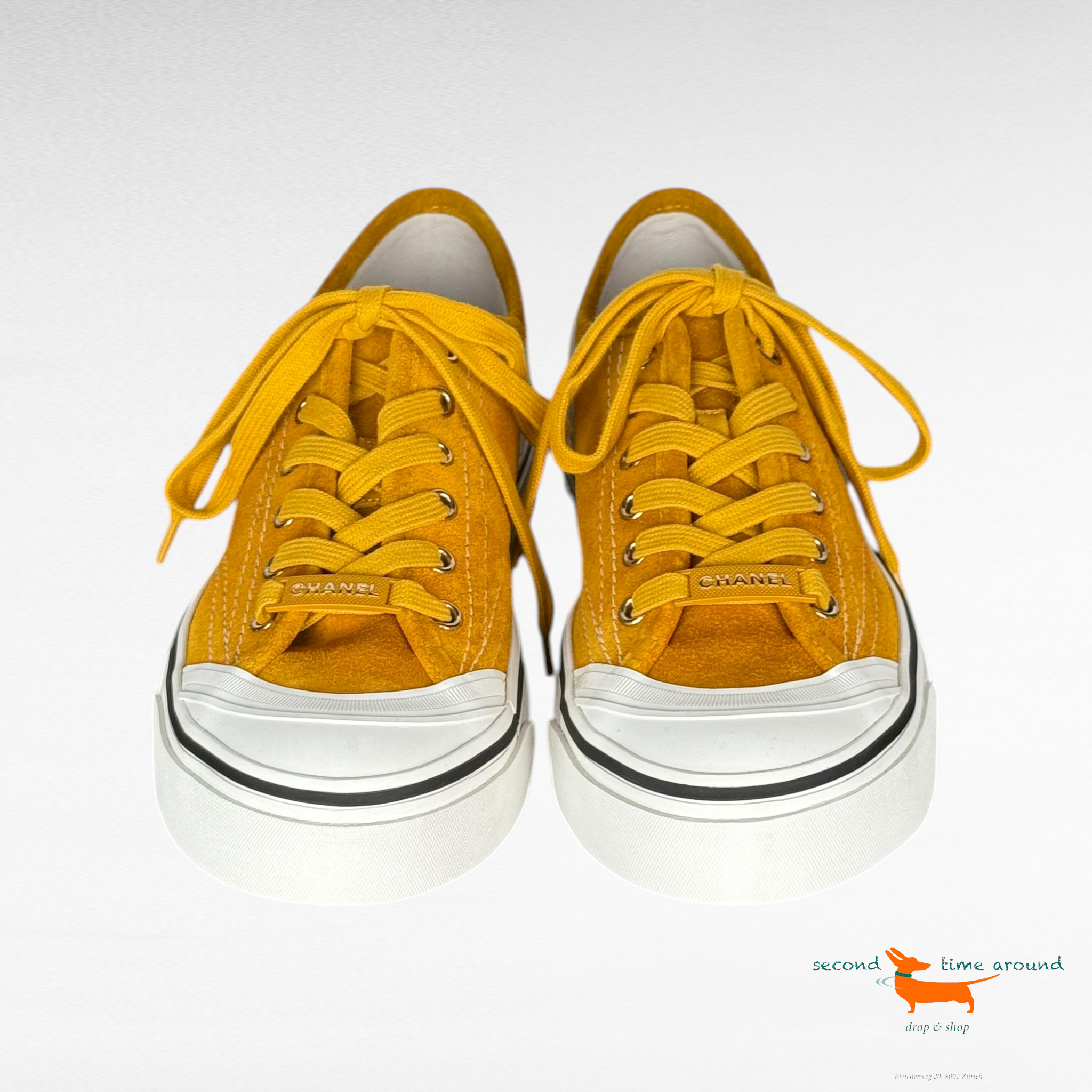 Chanel Mustard Suede Sneaker