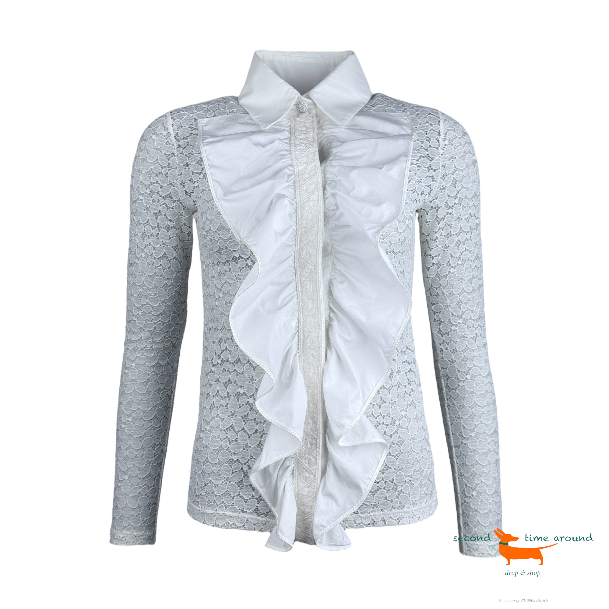 Chanel White Lace Ruffled Blouse