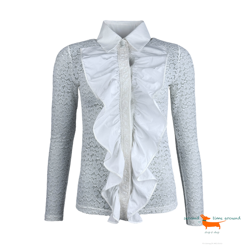 Chanel White Lace Ruffled Blouse