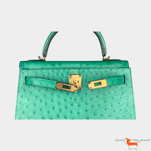 Hermes Kelly II Sellier 28 Ostrich Vert Vertigo Bag