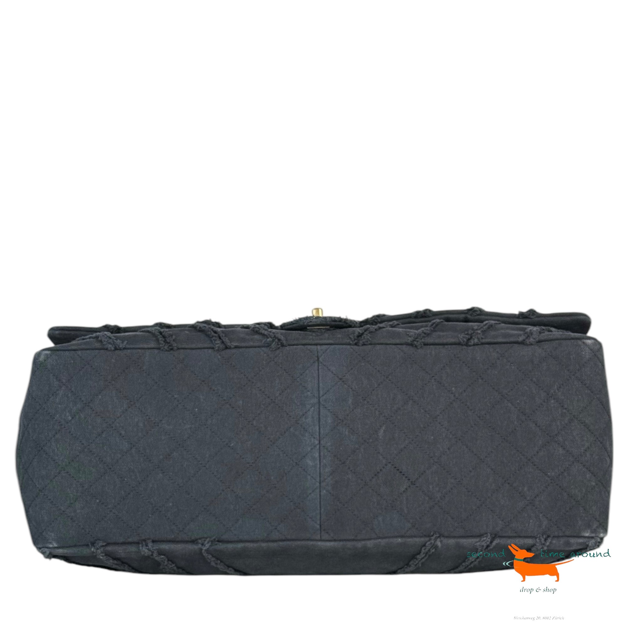 Chanel Black Chevron Canvas XXL PatchworkFlap Bag