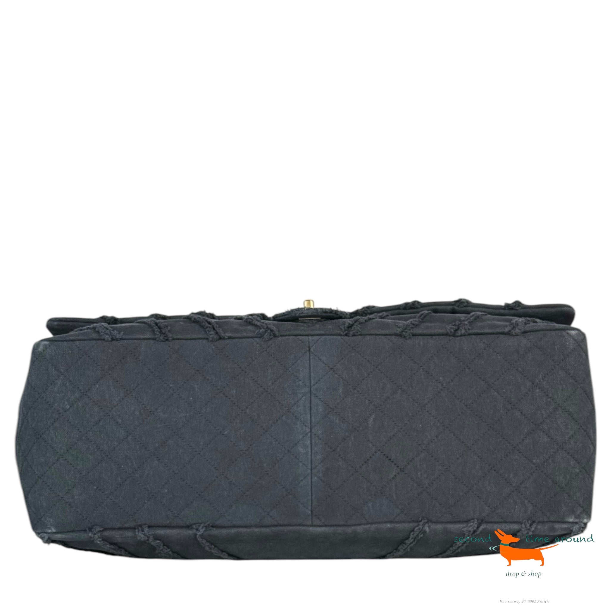 Chanel Black Chevron Canvas XXL PatchworkFlap Bag