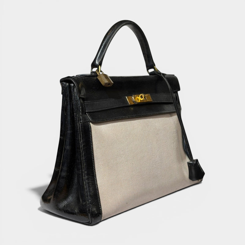 Hermes Kelly Vintage Canvas Leather 32 Bag