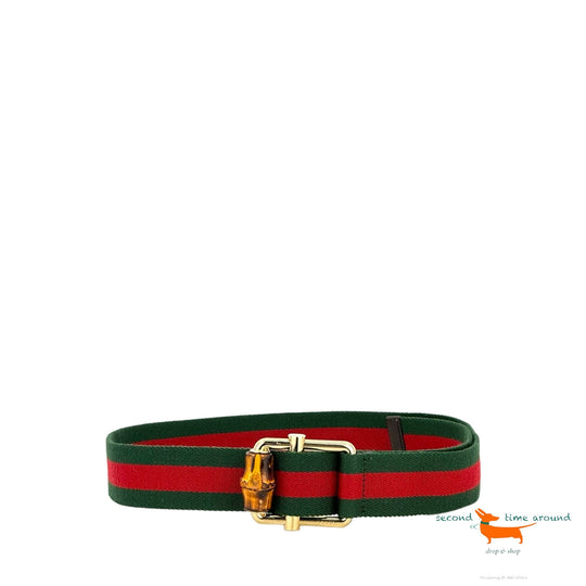 Gucci Green Web Fabric Bamboo Buckle Belt