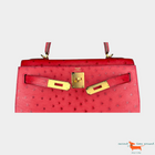 Hermes Kelly II Sellier 28 Ostrich Rouge Vif Bag