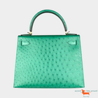 Hermes Kelly II Sellier 28 Ostrich Vert Vertigo Bag