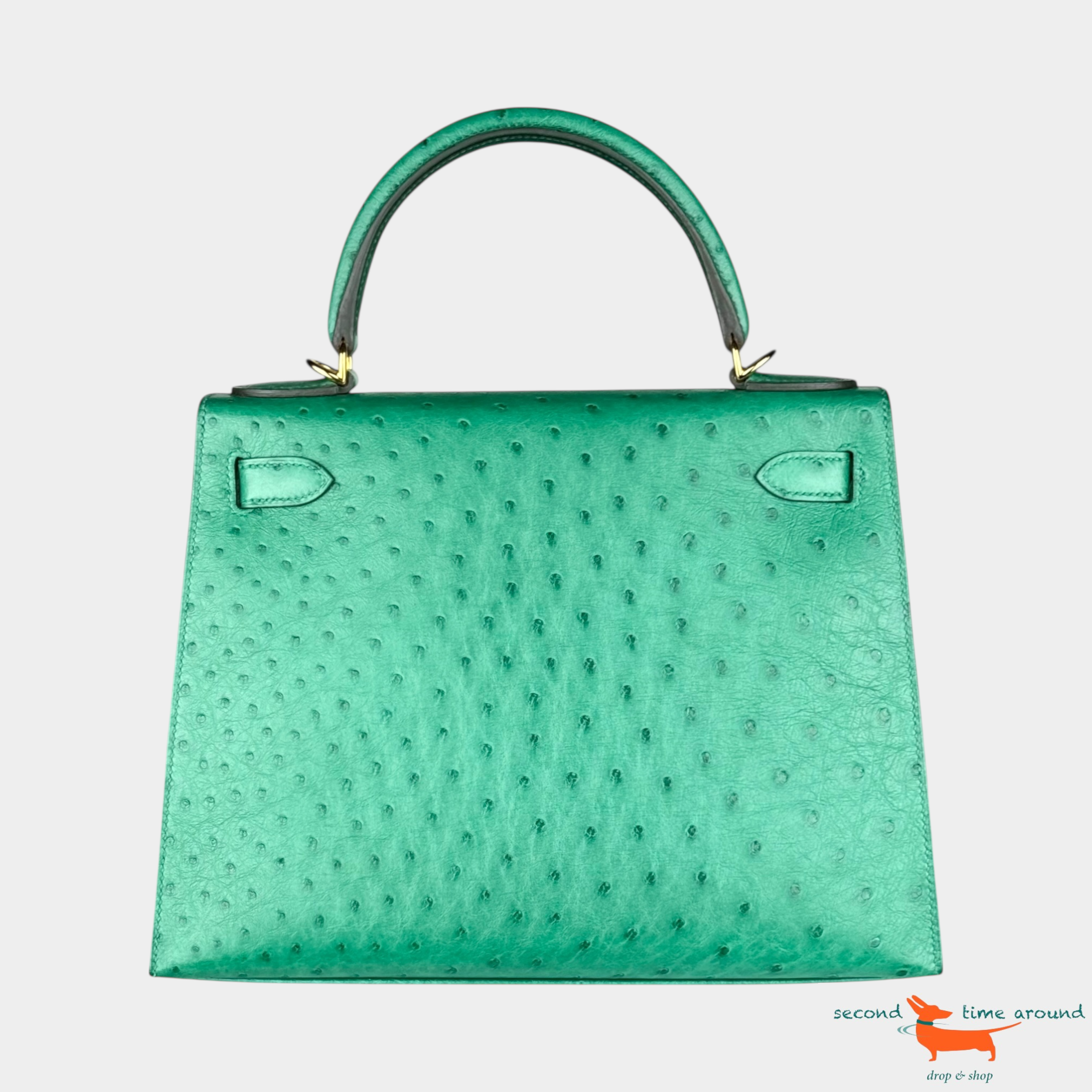 Hermes Kelly II Sellier 28 Ostrich Vert Vertigo Bag