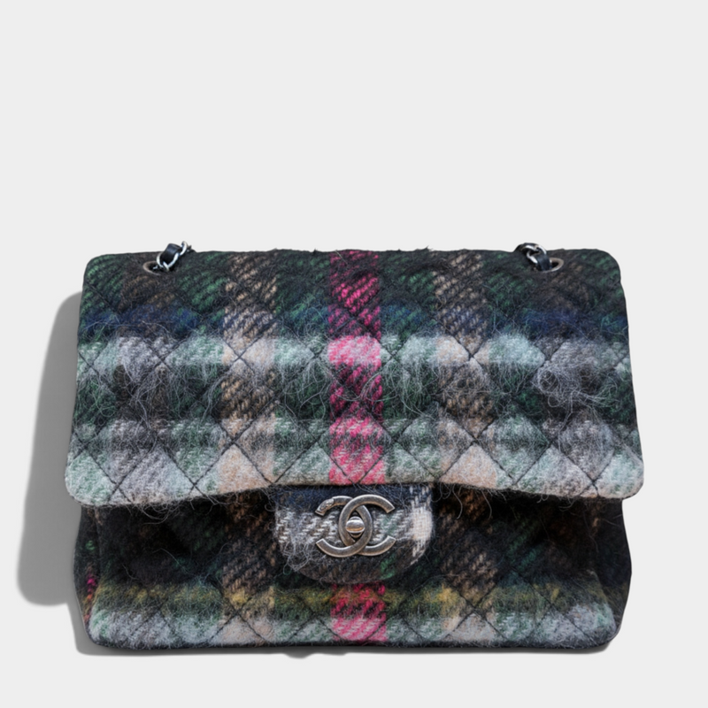 Chanel Black Multicolor Wool Tartan Paris-Edinburg Day Flap Bag