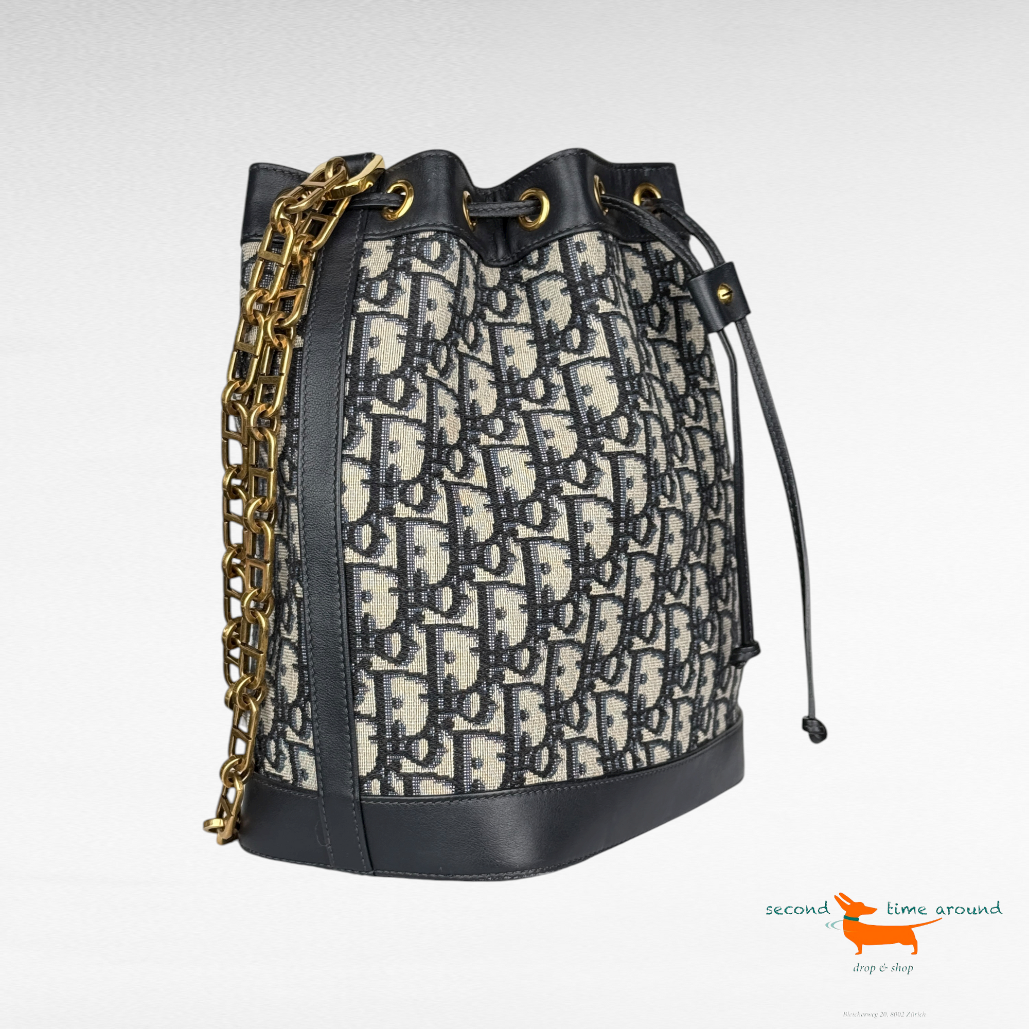 Christian Dior Oblique Canvas Drawstring Bucket Bag