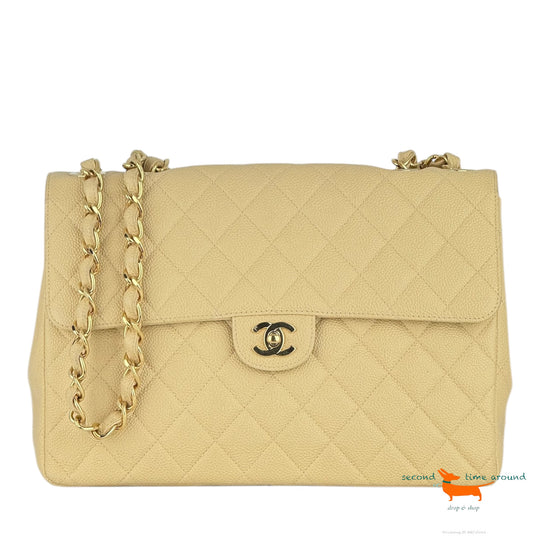 Chanel CC Gesteppte Jumbo Classic Kaviar Leder Bag