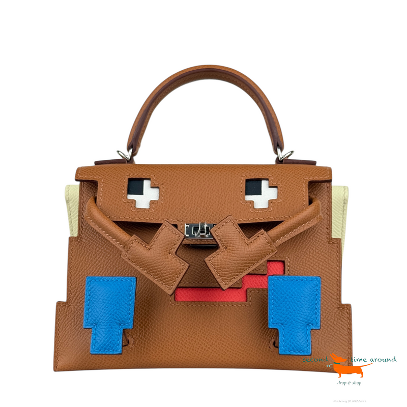 Hermès Limited Edition Gold , Bleu Zanzibar, Rose Texas  And Jaune Milton Epsom Quelle Idole Kelly Doll Picto Palladium Hardware Bag
