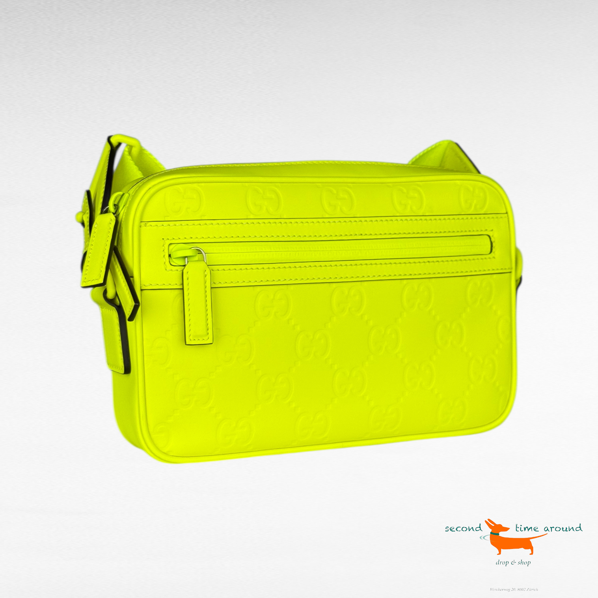 Gucci Leather GG Rubber Effect 2way Clutch Bag Yellow