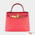 Hermes Kelly II Sellier 28 Ostrich Rouge Vif Bag