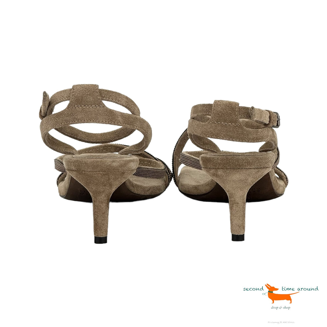 Brunello Cucinelli Suede Monili City Sandals