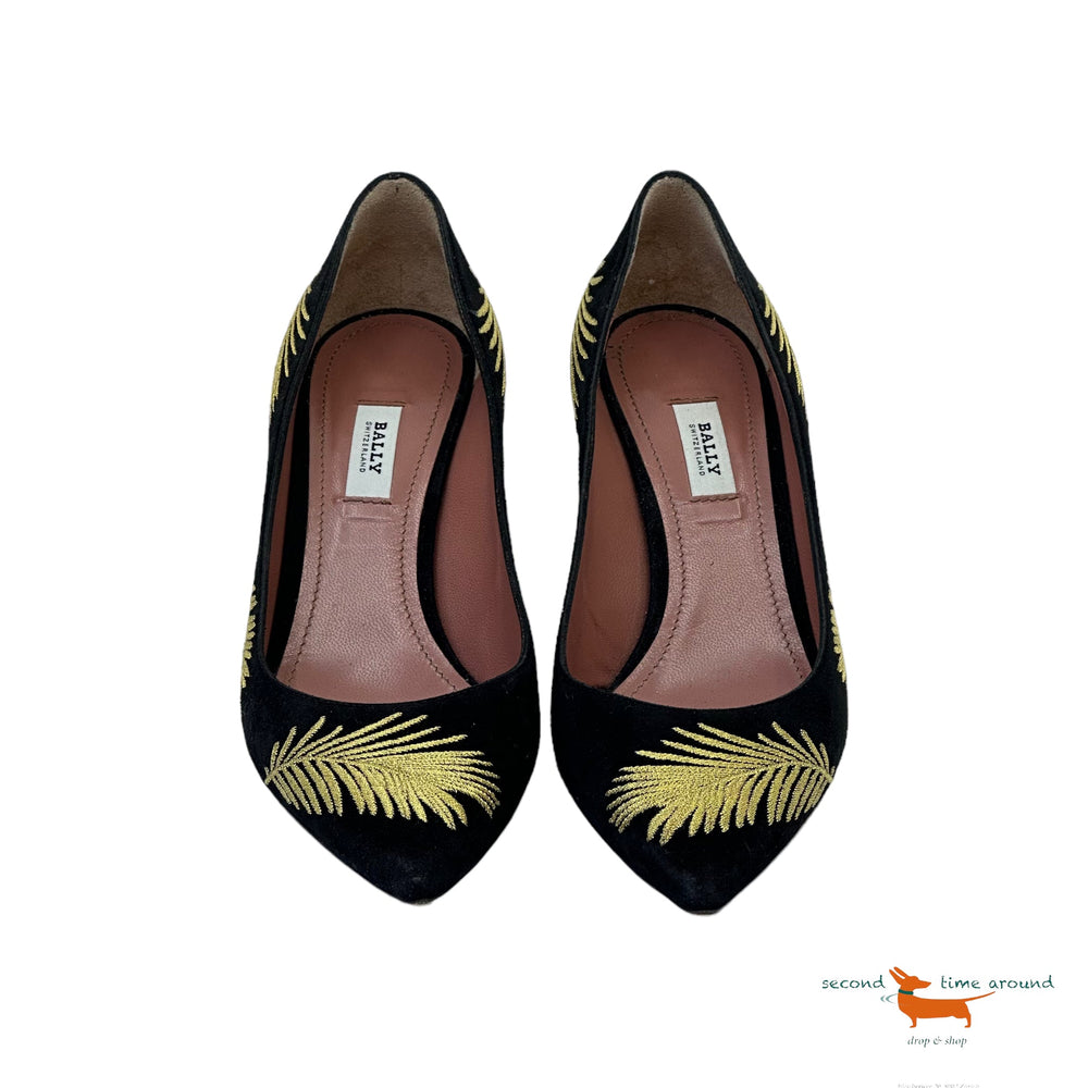 Bally Gold Embroidered Pumps