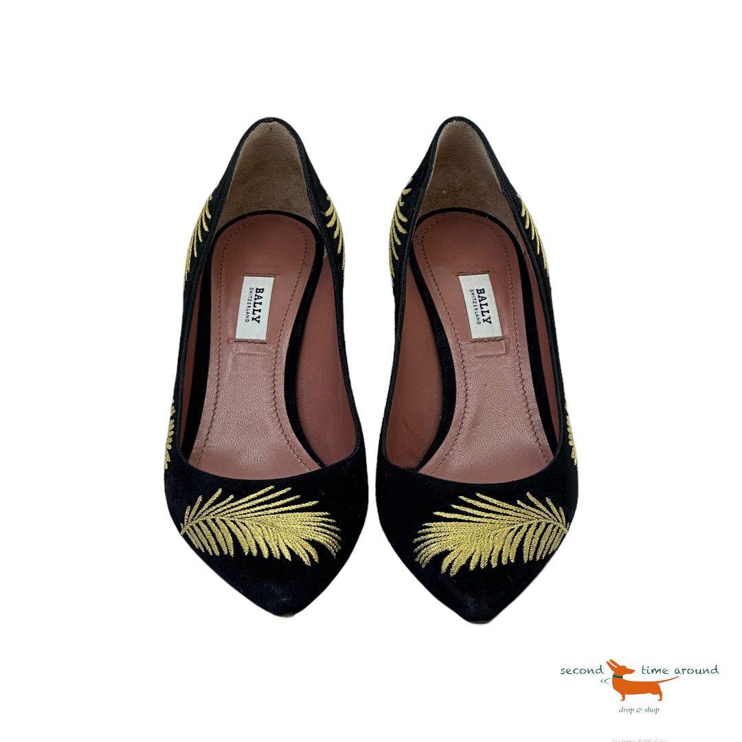 Bally Gold Embroidered Pumps