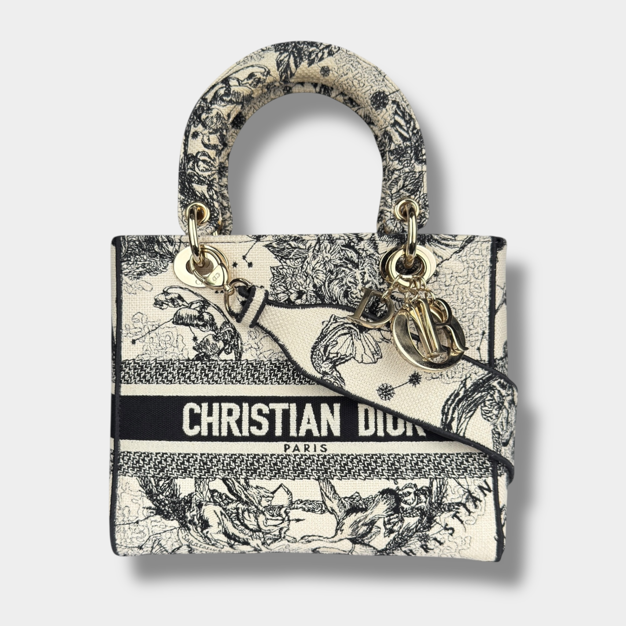 Christian Dior Lady Dior D-Lite Hercules Canvas Ivory Black