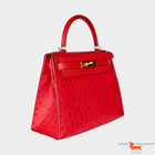 Hermes Kelly II Sellier 28 Ostrich Rouge Vif Bag