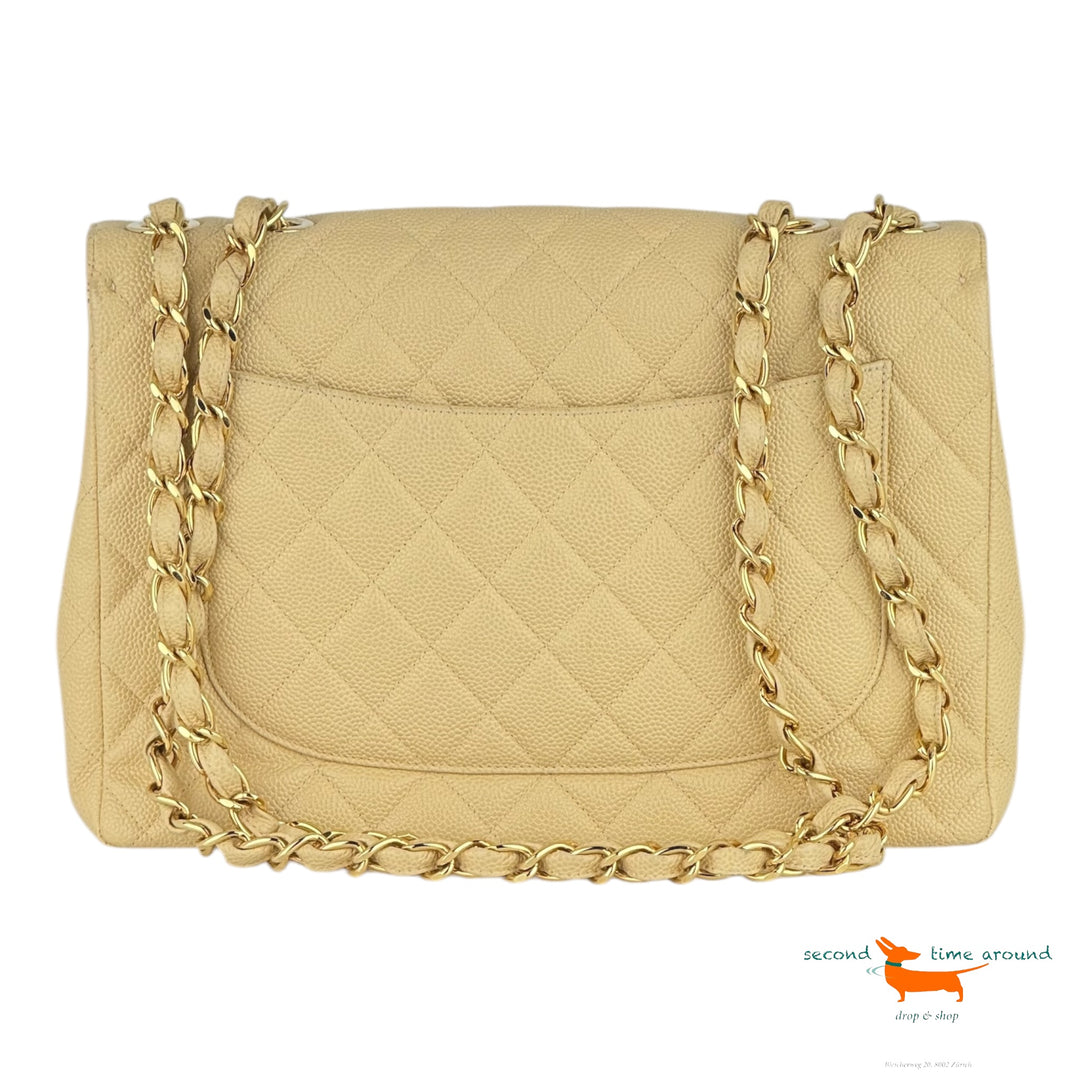 Chanel CC Gesteppte Jumbo Classic Kaviar Leder Bag