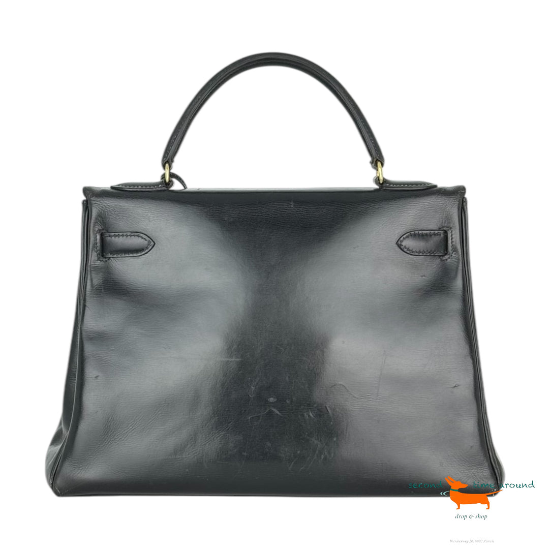 Hermes Kelly 32 Black Boxcalf Bag