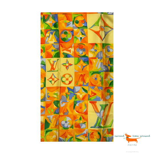 Louis Vuitton  Yellow Multicolor Watercolor Silk Square Scarf