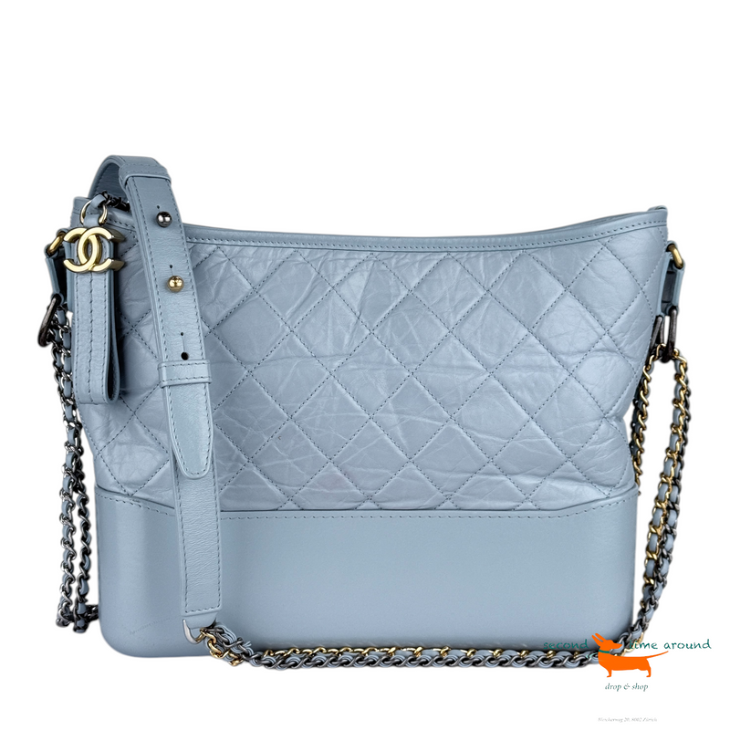 Chanel Aged Calfskin Quilted Medium Gabrielle Hobo Light Blue Bag