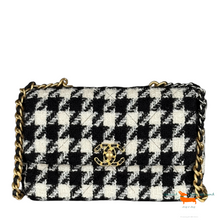 Chanel 19 Bag Tweed Houndstooth Large Black White
