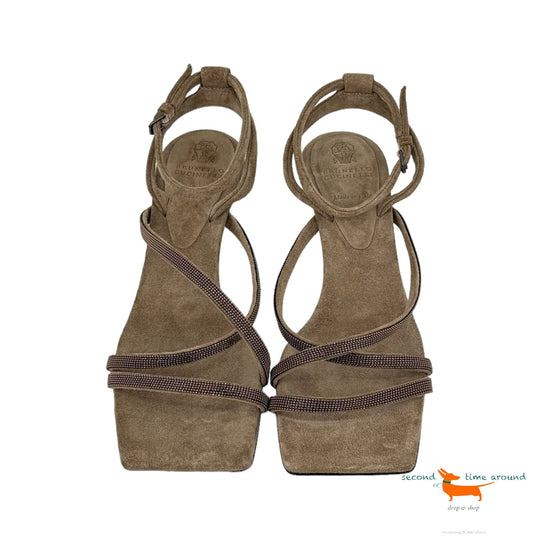 Brunello Cucinelli Suede Monili City Sandals