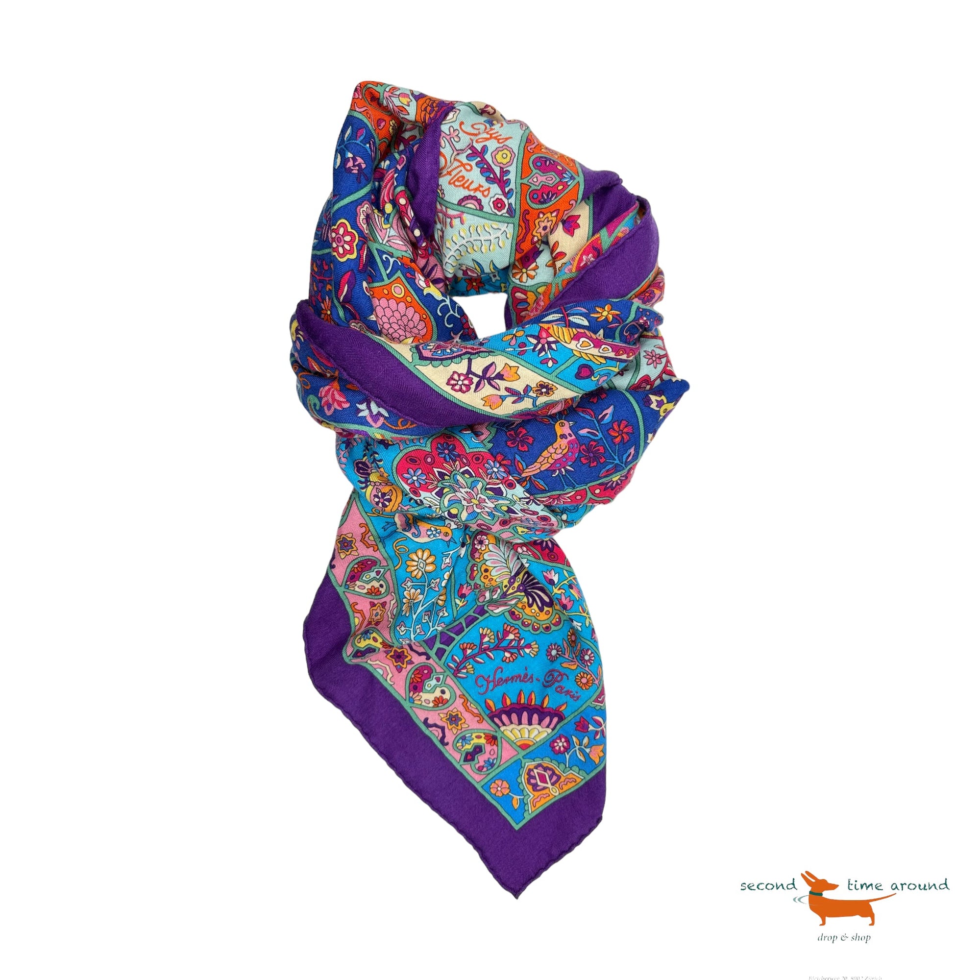 Hermes Scarf Cashmere Silk Au Pays des Oiseaux Fleurs