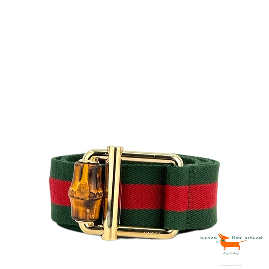 Gucci Green Web Fabric Bamboo Buckle Belt